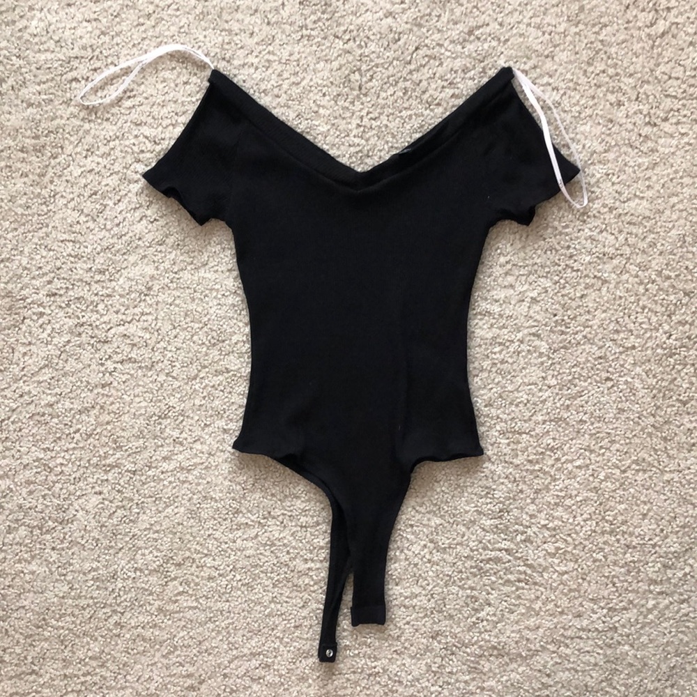 Sandpiper Black Ribbed Off-the-Shoulder Bodysuit